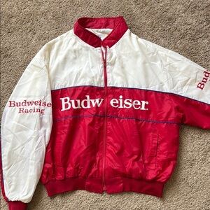 Vintage Budweiser Racing Colorblock Red Cream Zip Up Windbreaker Jacket 80s/90s